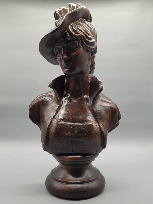 Handgeschnitzte Holz Büste Skulptur – Westliche Figur Klassische Dame