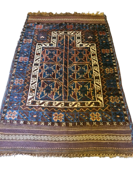 Antiker Belutsch Teppich – Handgeknüpfter Orientteppich mit Mihrab-Muster 133x86cm