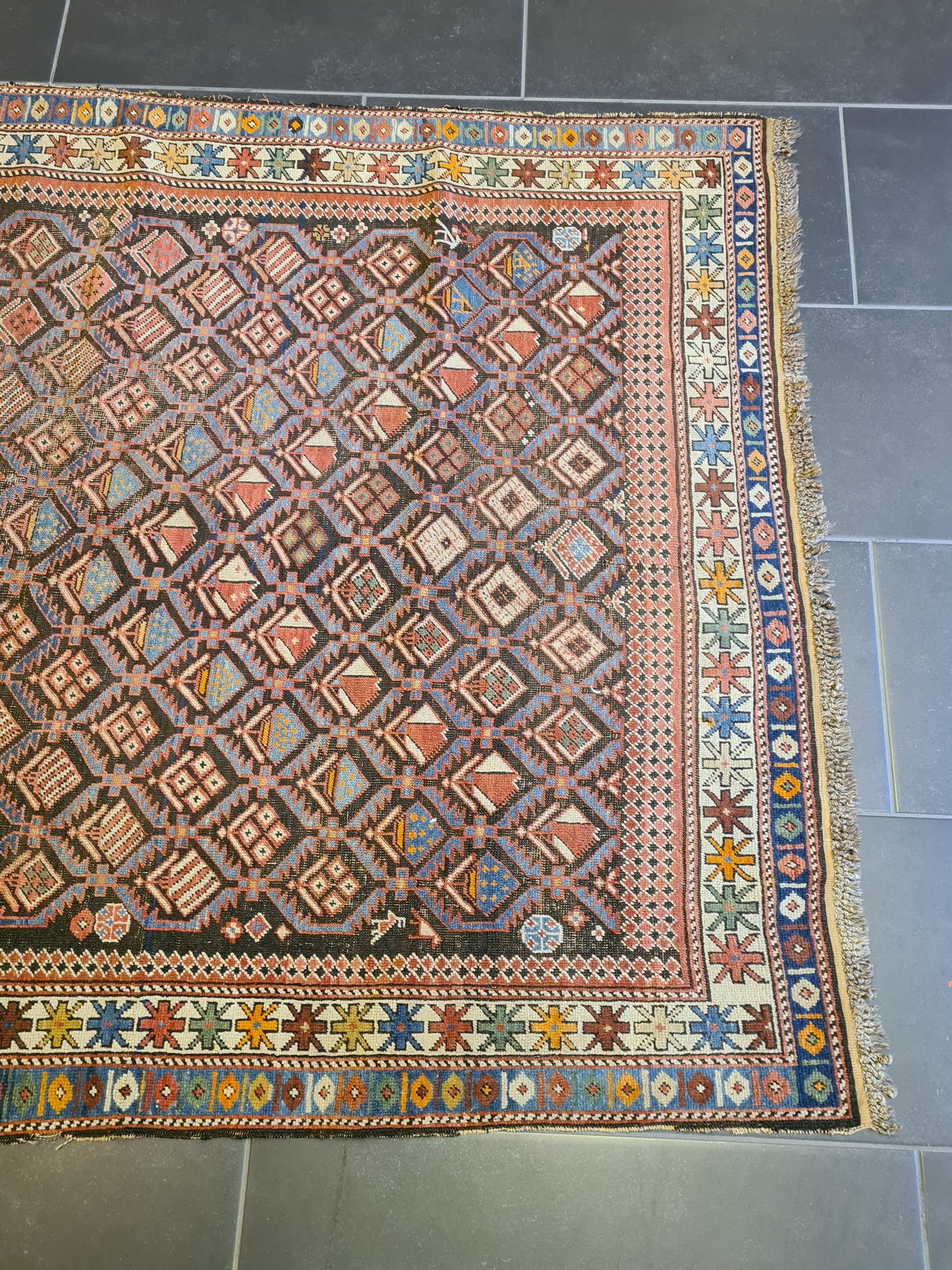 Antiker Kasak-Teppich Handgeknüpfter Orientteppich Kaukasus 173x125cm
