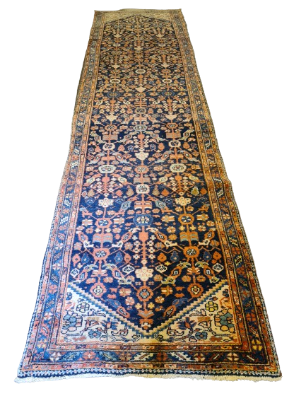 Antiker Perser Mahal Teppich Läufer – Handgeknüpftes Meisterwerk, Perser Teppich 400x101cm