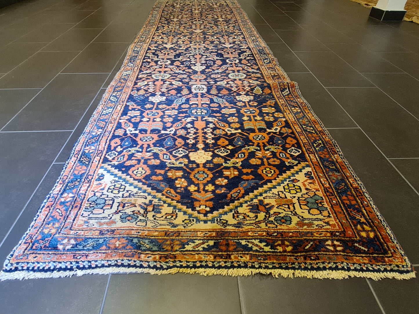 Antiker Perser Mahal Teppich Läufer – Handgeknüpftes Meisterwerk, Perser Teppich 400x101cm