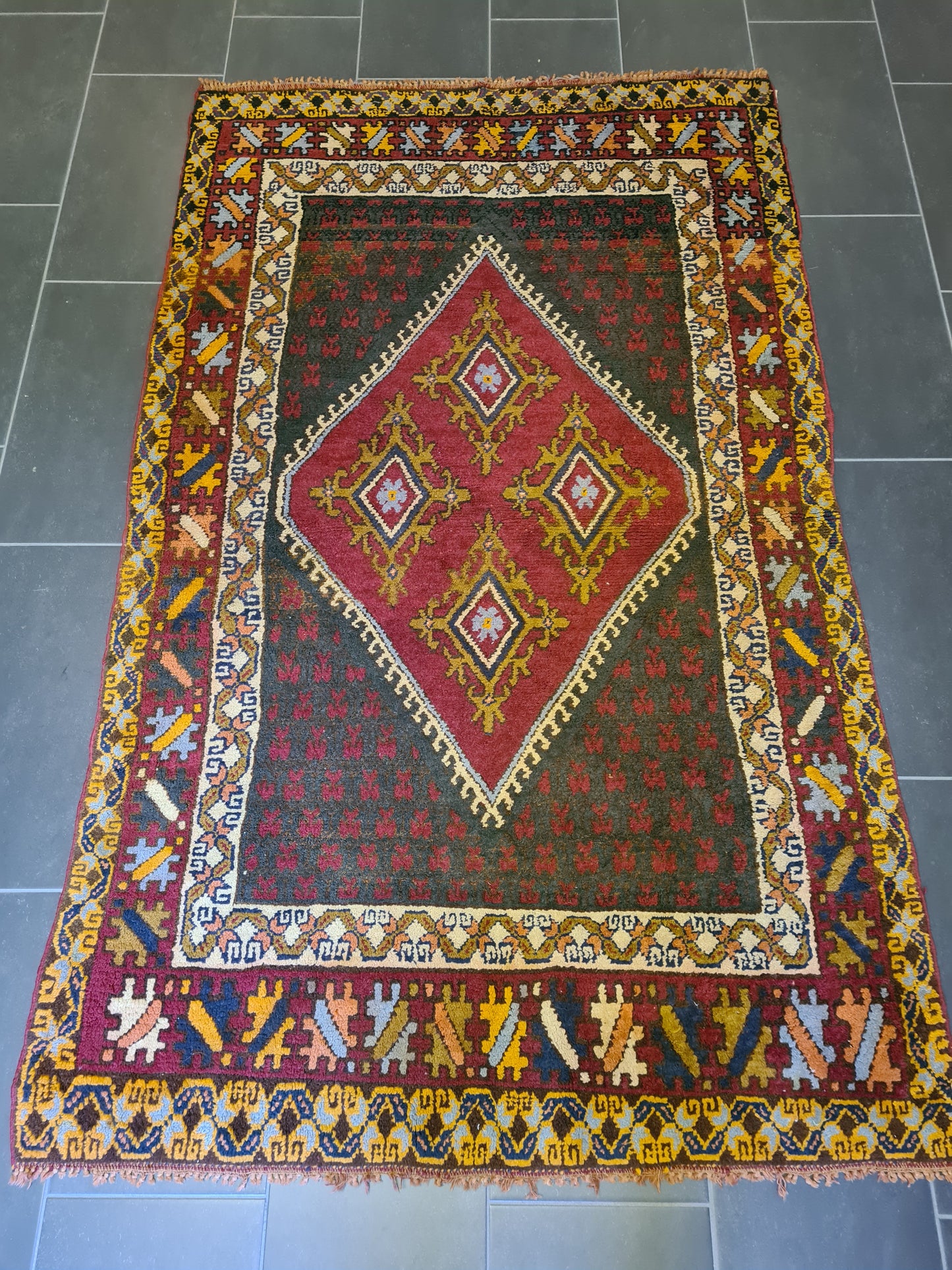Antiker Atlas Berber Teppich Handgeknüpfter Orientteppich Sammlerstück aus Marokko 215x134cm