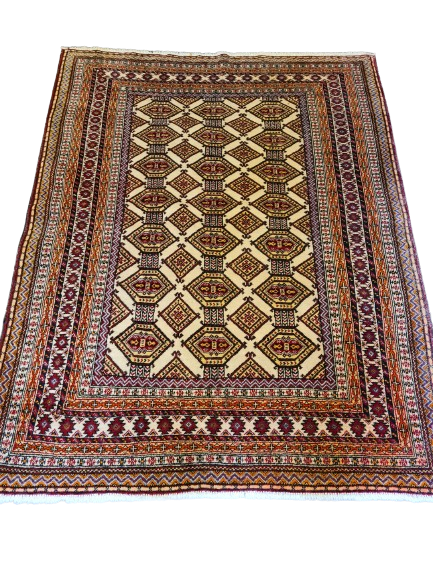 Antiker Teppich Handgeknüpfter Buchara Jomut Orientteppich 137x109
