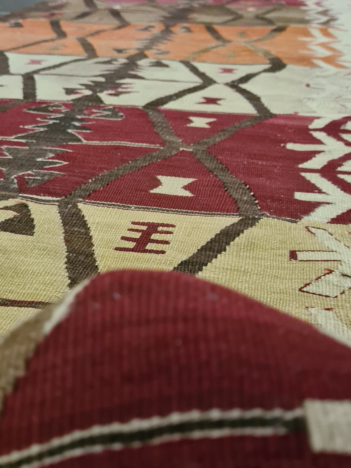 Antiker Kelim Teppich – Handgeknüpftes Orientkunstwerk aus der Türkei 393x75cm