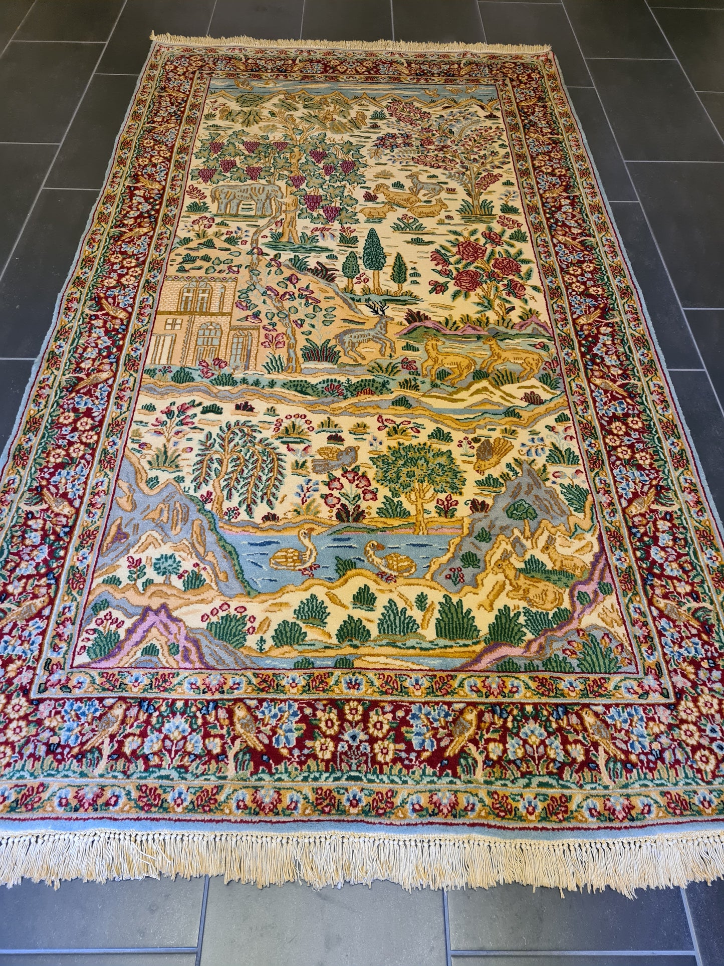 Feiner Wertvoller Perser Teppich – Kirman Sammlerstück Bilderteppich 230x127cm