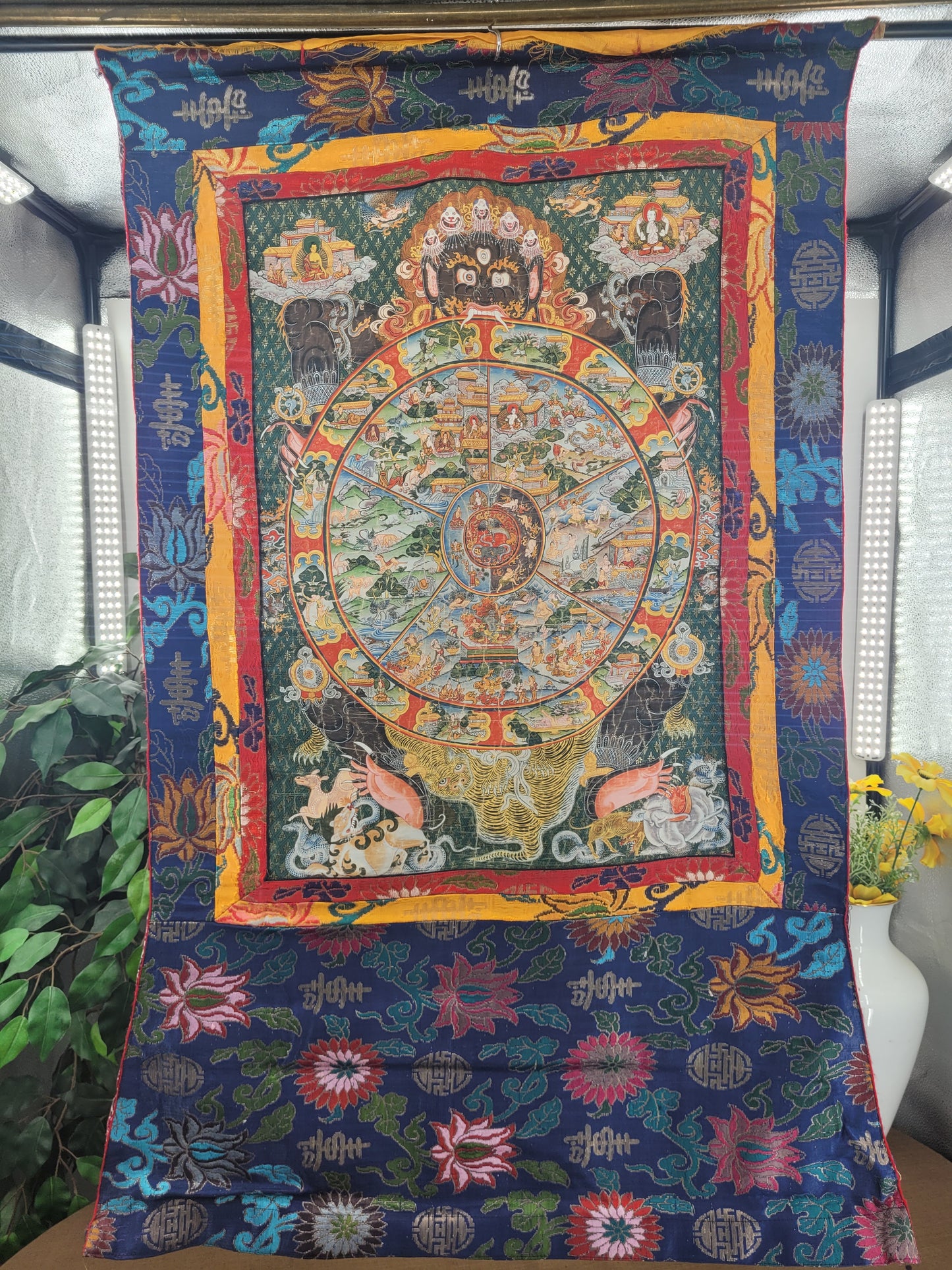 Tibetanisches Thangka Vorhang Teppich Gemälde Rad des Lebens