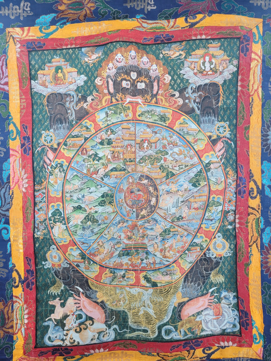 Tibetanisches Thangka Vorhang Teppich Gemälde Rad des Lebens