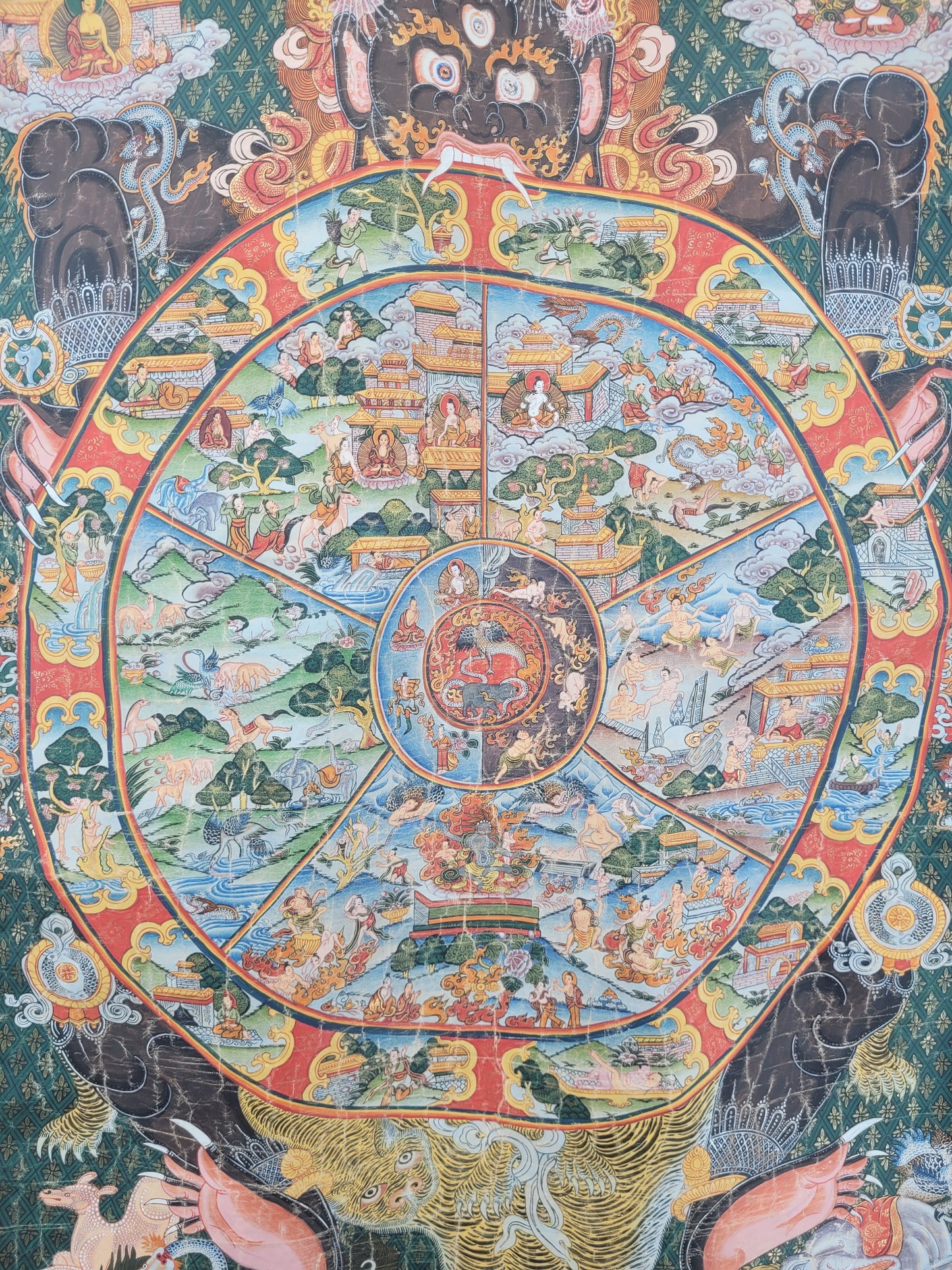 Tibetanisches Thangka Vorhang Teppich Gemälde Rad des Lebens