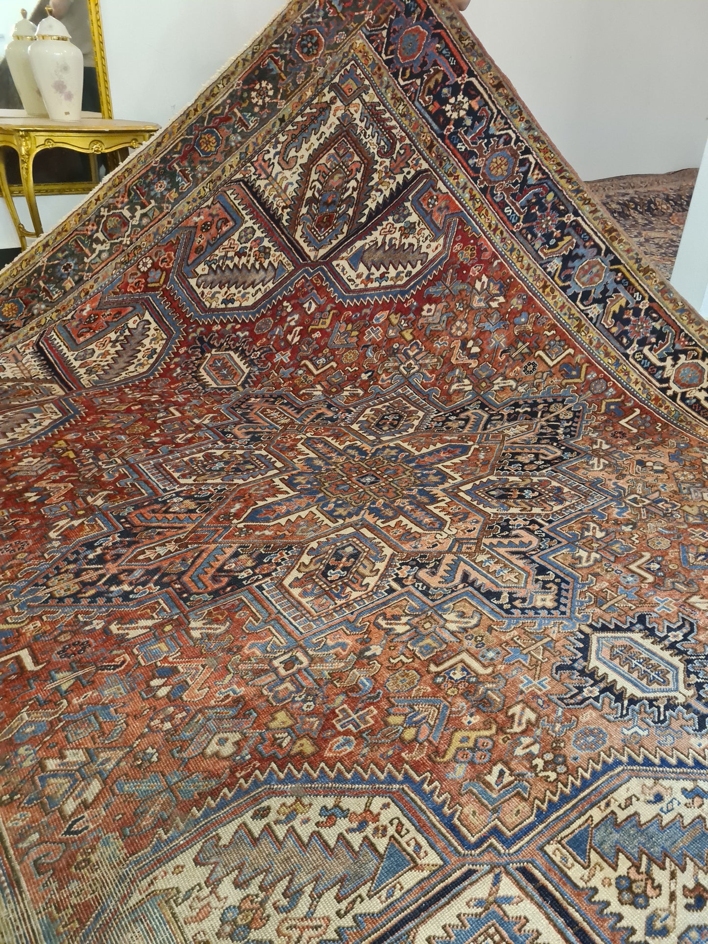 Antiker Handgeknüpfter Orientteppich Perser Sammler Heris Teppich 340x290cm