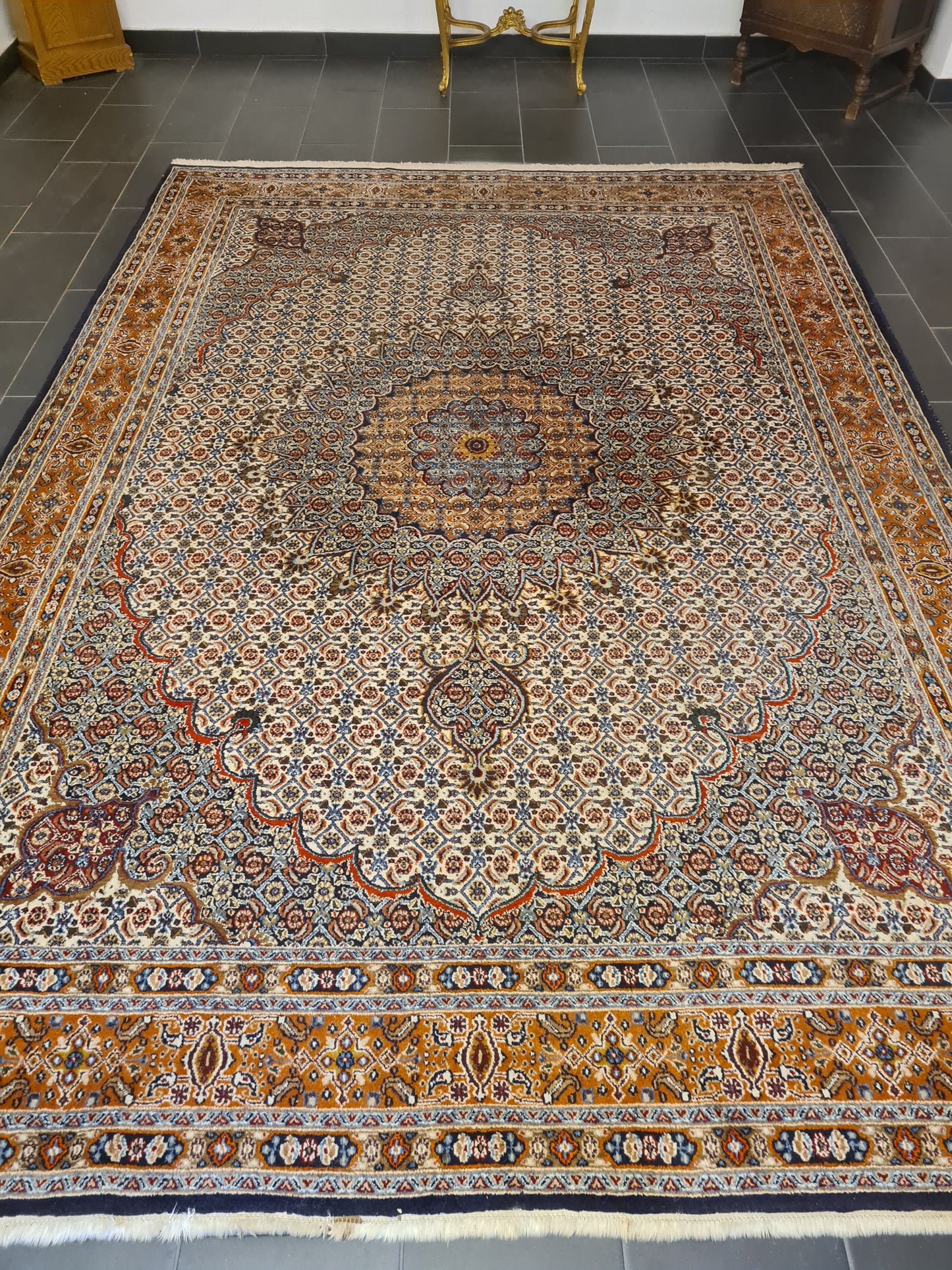 Prachtvoller Handgeknüpfter Orientteppich Perser Palast Moud Teppich 355x248cm