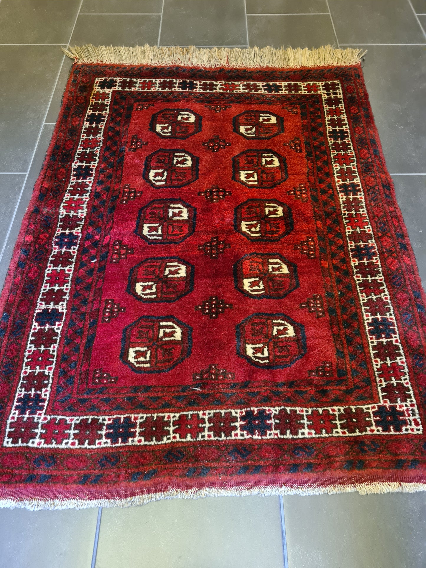 Antiker Orientteppich – Handgeknüpfter Art Déco Afghan Teppich 124x92cm