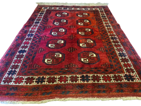 Antiker Orientteppich – Handgeknüpfter Art Déco Afghan Teppich 124x92cm