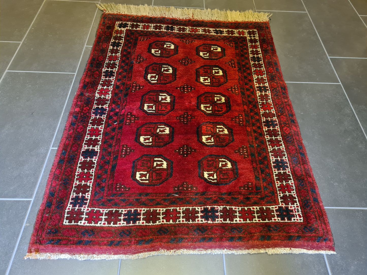 Antiker Orientteppich – Handgeknüpfter Art Déco Afghan Teppich 124x92cm