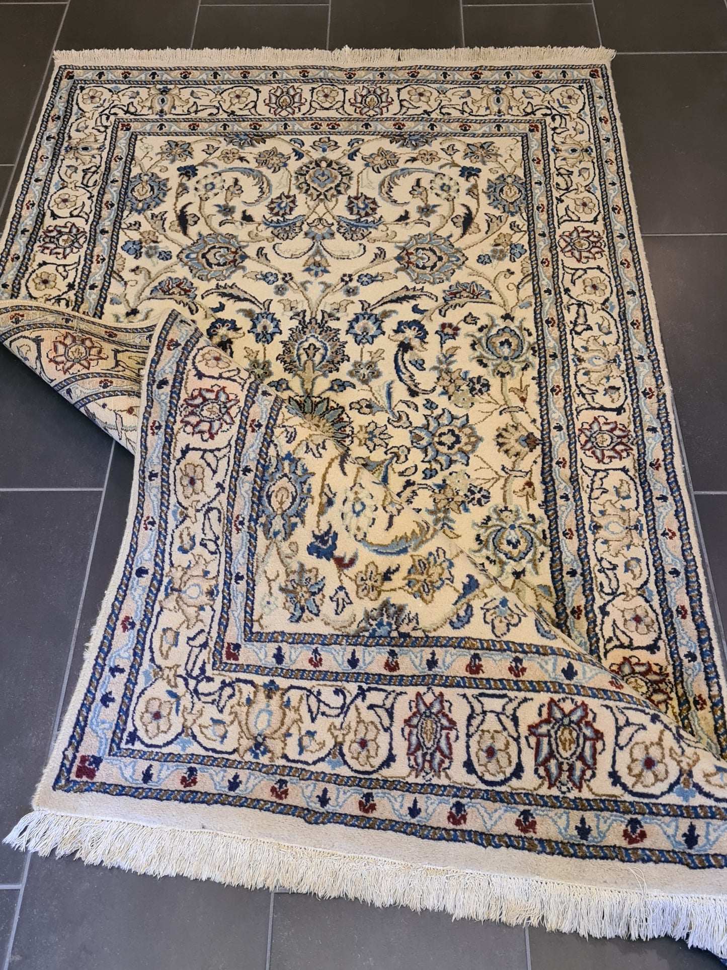 Perser Nain Teppich Handgeknüpft Feinste Korkwolle, Seide 210x117