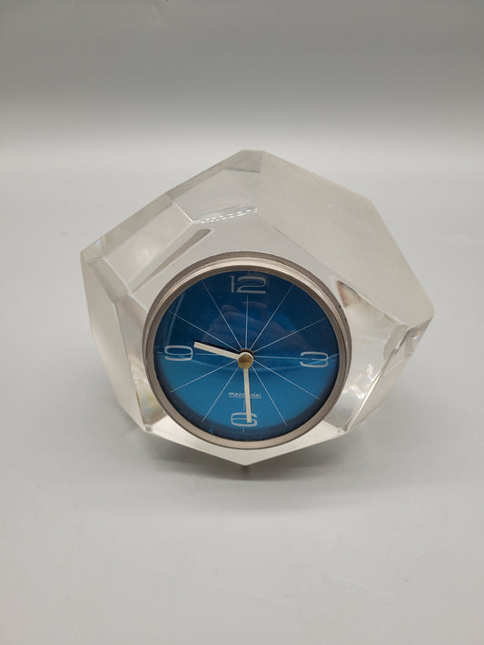 Vintage Mercedes Tischuhr aus Glas und Kristall (70er Jahre)