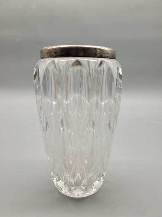 Dekorative Vintage Vase aus Kristallglas mit versilbertem Rand