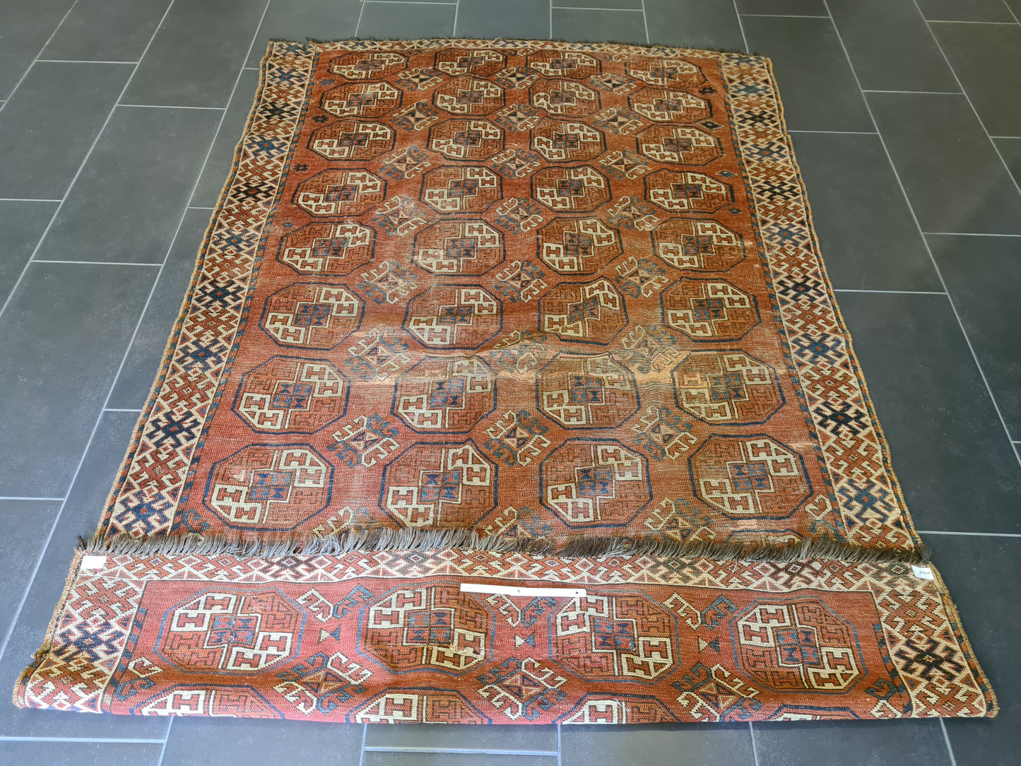 Antiker Handgeknüpfter Turkman Art Deco Orientteppich 223x152cm