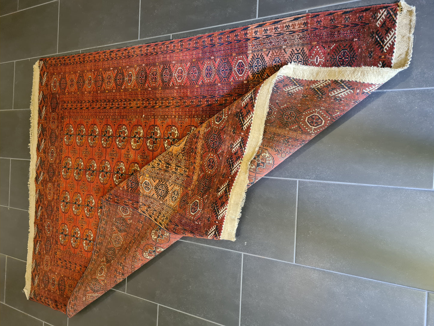 Antiker Handgeknüpfter Turkman Orientteppich Art Deco Stil 186x141cm