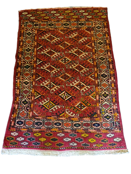 Antiker Handgeknüpfter Turkman Art Deco Orientteppich Sammlerstück 150x101cm