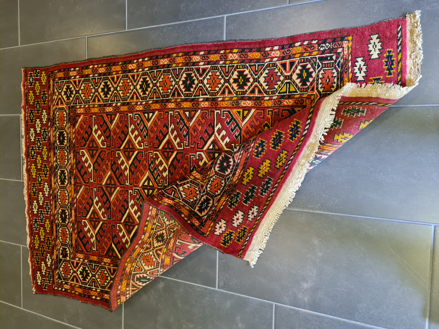 Antiker Handgeknüpfter Turkman Art Deco Orientteppich Sammlerstück 150x101cm