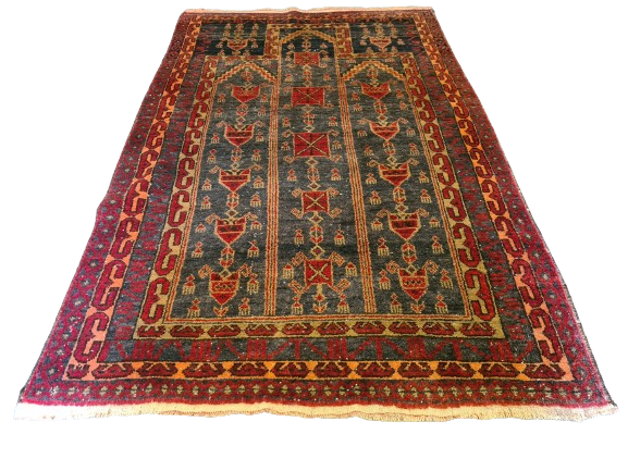 Antiker Handgeknüpfter Afghanischer Gebetsteppich Art Deco Sammlerstück 151x97cm