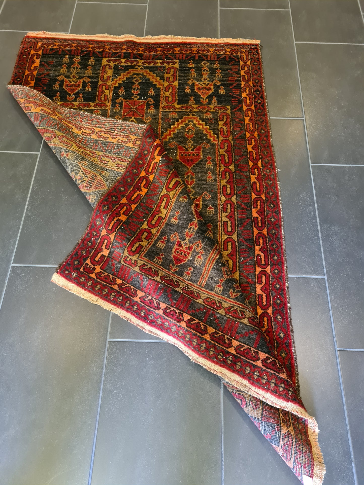 Antiker Handgeknüpfter Afghanischer Gebetsteppich Art Deco Sammlerstück 151x97cm