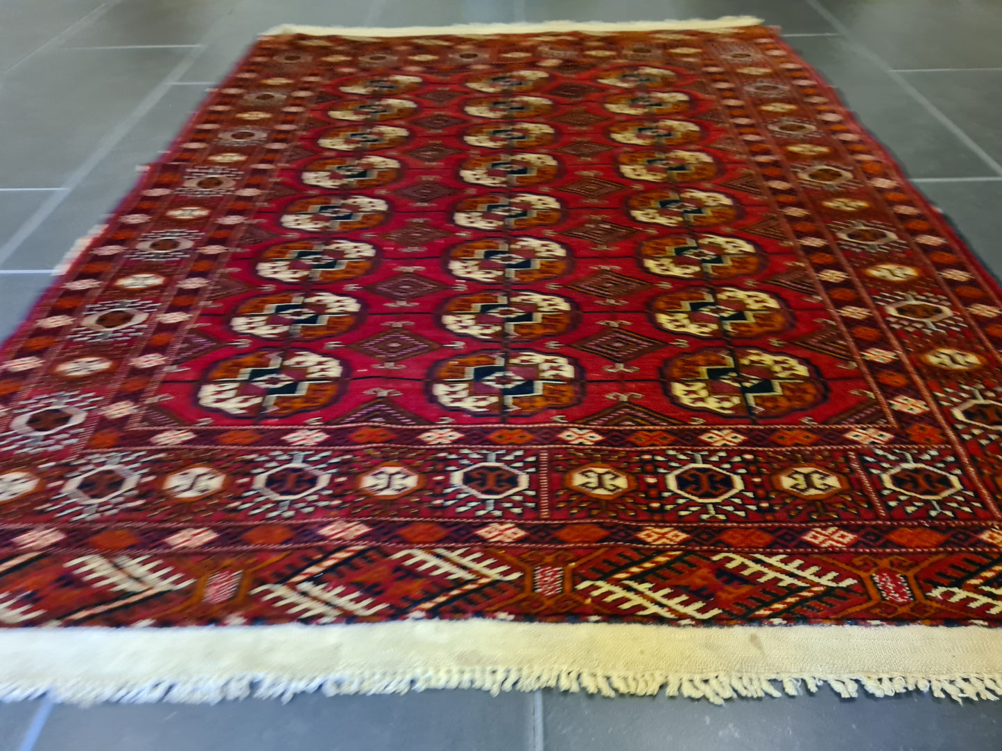 Feiner Antiker Handgeknüpfter Buchara Jomut Orientteppich Turkman Sammlerstück 130x100cm