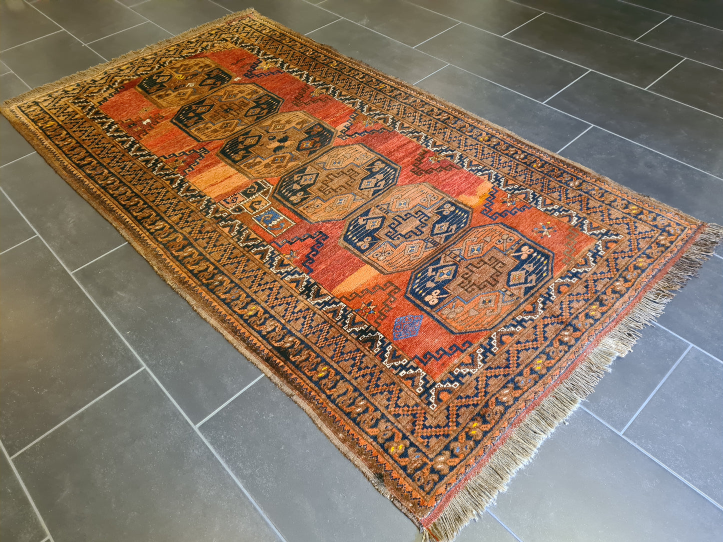 Antiker Handgeknüpfter Afghanischer Art Deco Orientteppich 200x112cm