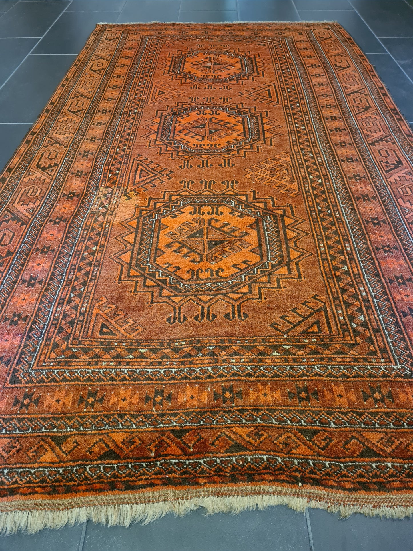 Antiker Handgeknüpfter Afghan Art Deco Orientteppich 210x122cm