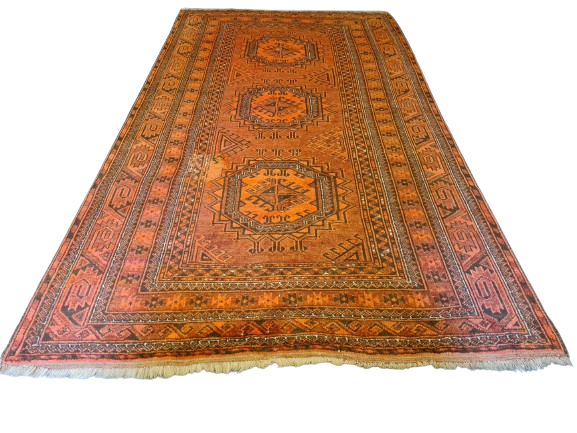 Antiker Handgeknüpfter Afghan Art Deco Orientteppich 210x122cm