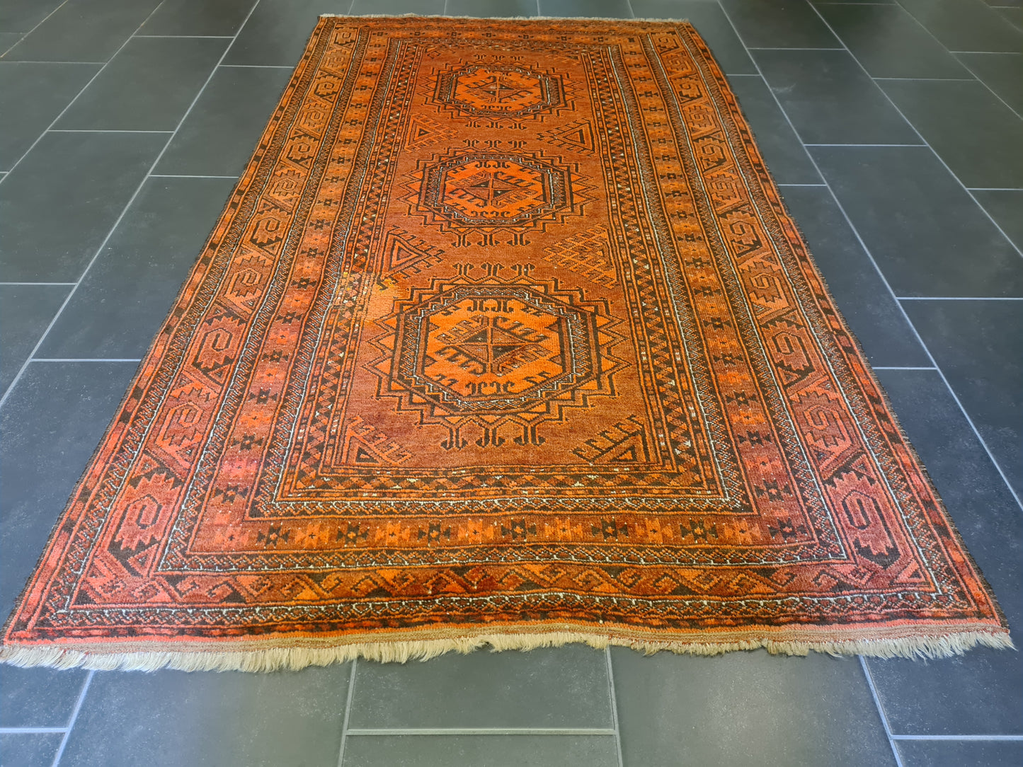 Antiker Handgeknüpfter Afghan Art Deco Orientteppich 210x122cm