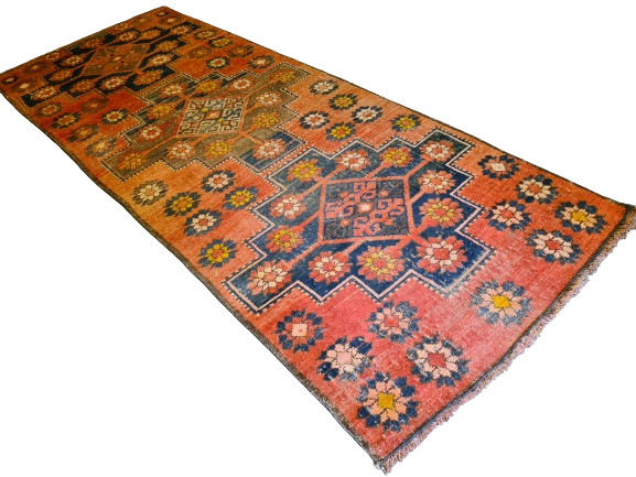 Antiker Handgeknüpfter Afghan Art Deco Orientteppich Handwerkskunst 262x99cm