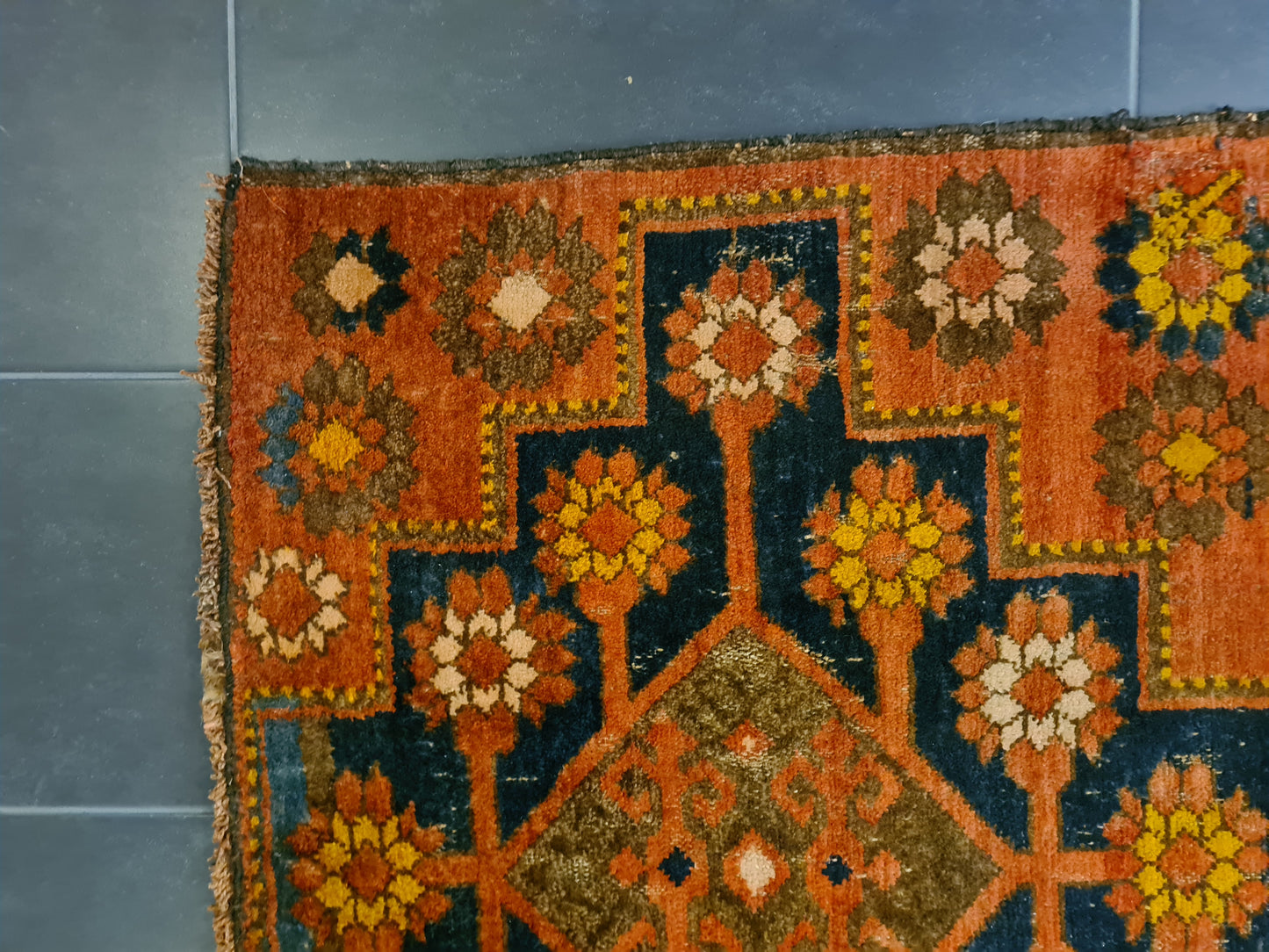 Antiker Handgeknüpfter Afghan Art Deco Orientteppich Handwerkskunst 262x99cm