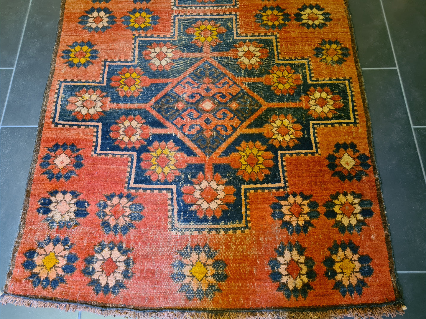 Antiker Handgeknüpfter Afghan Art Deco Orientteppich Handwerkskunst 262x99cm