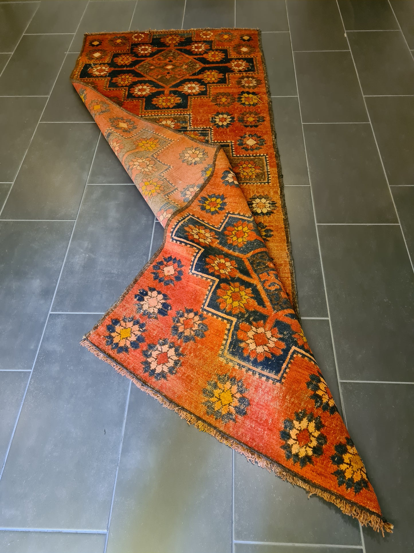 Antiker Handgeknüpfter Afghan Art Deco Orientteppich Handwerkskunst 262x99cm