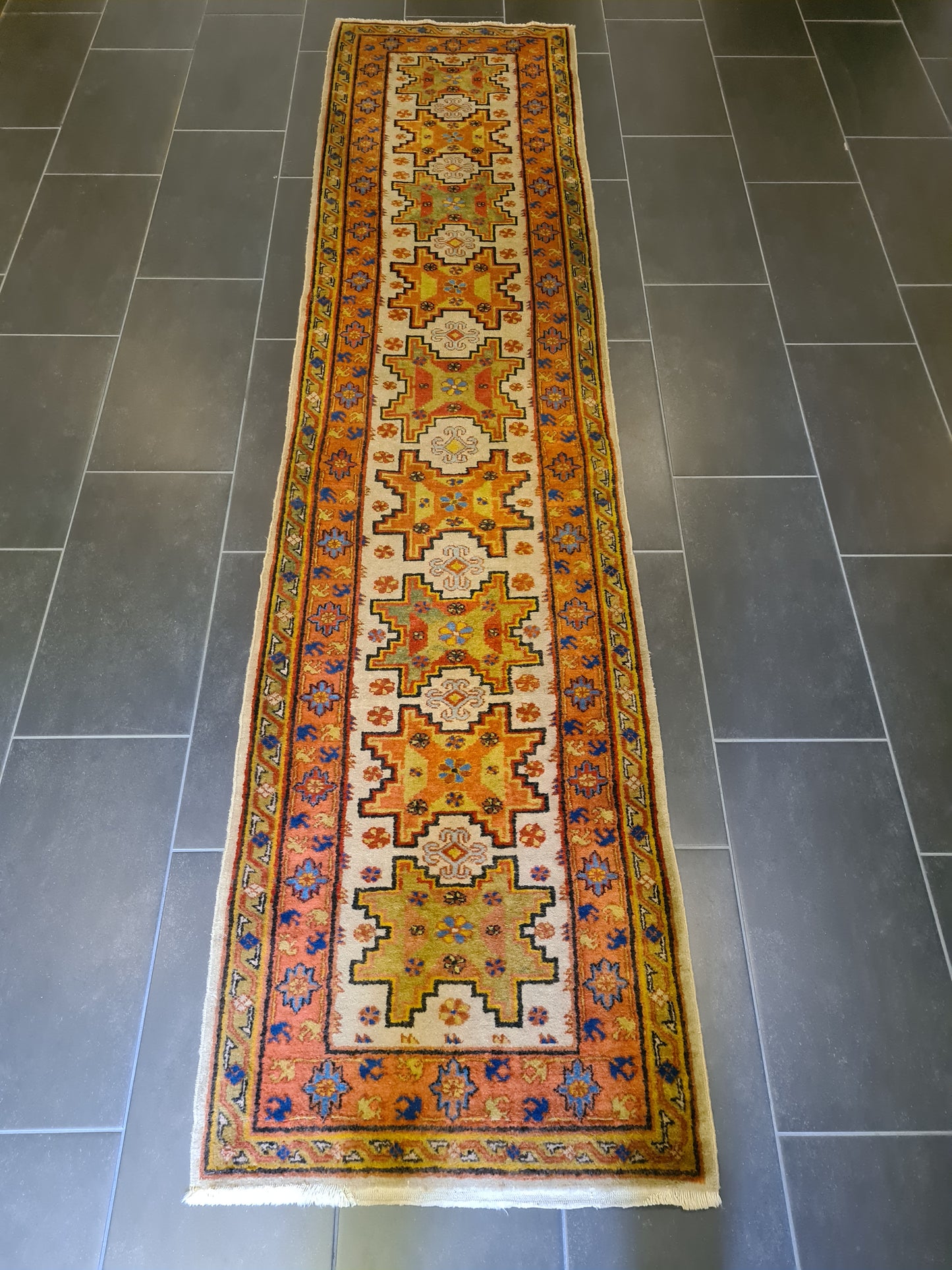 Antiker Handgeknüpfter Kasak Orientteppich Läufer aus China 304x73cm