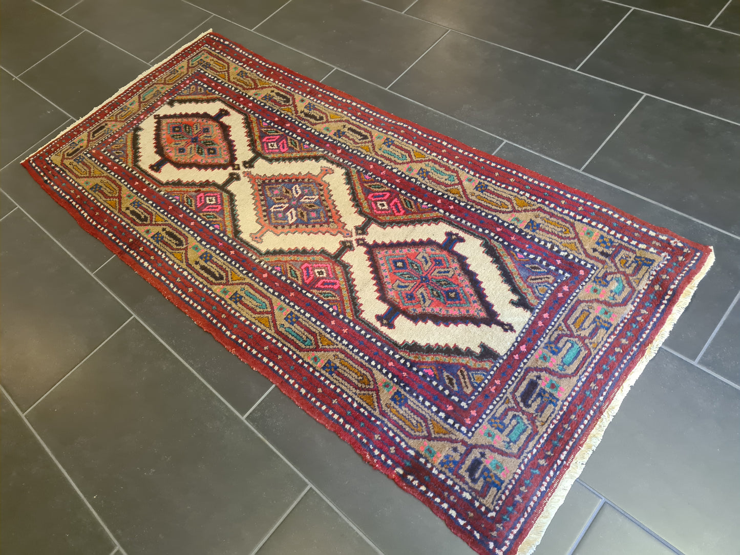 Antiker Handgeknüpfter Perserteppich Feiner Orientteppich Läufer Malaya 170x76cm