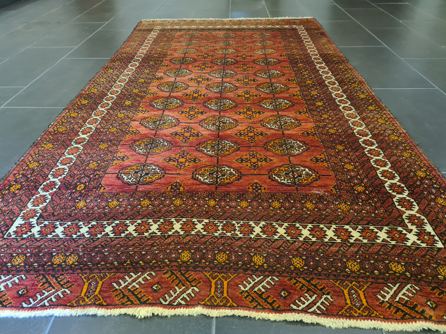 Antiker Feiner Turkman Jomut Perserteppich Handgeknüpftes Sammlerstück 232x126cm