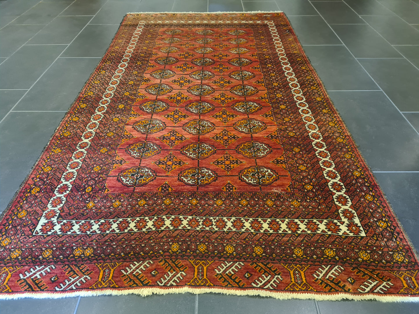 Antiker Feiner Turkman Jomut Perserteppich Handgeknüpftes Sammlerstück 232x126cm