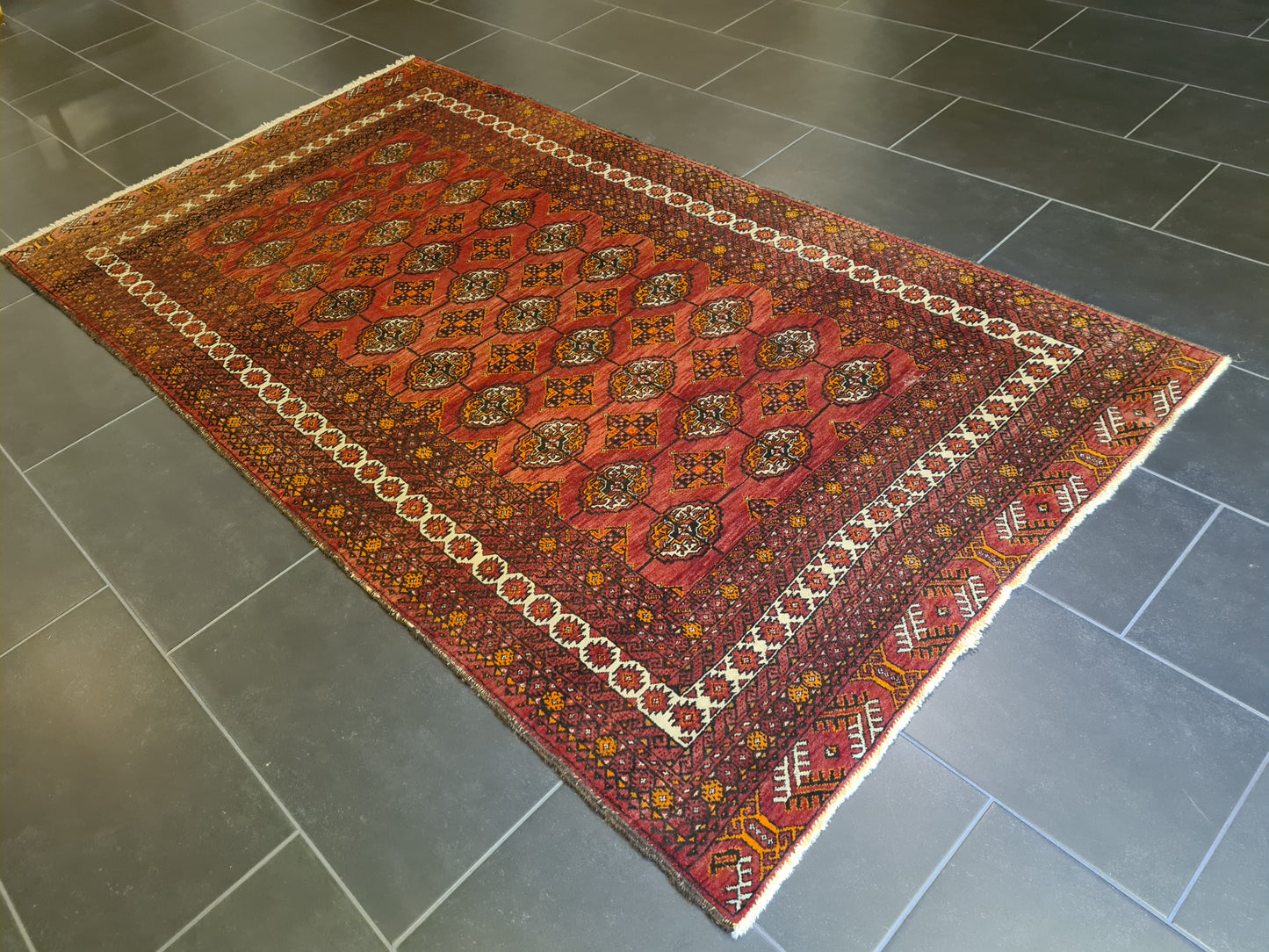 Antiker Feiner Turkman Jomut Perserteppich Handgeknüpftes Sammlerstück 232x126cm