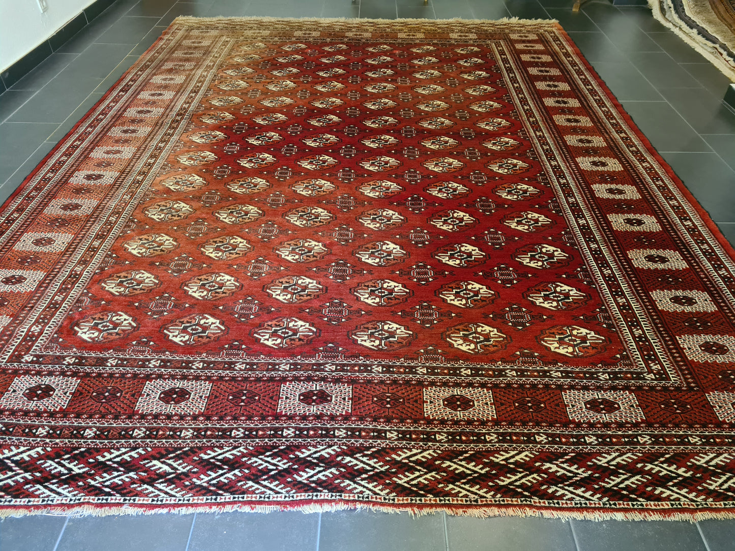 Wertvoller Antiker Königlicher Palastteppich Handgeknüpfter Orientteppich Turkman 390x295cm