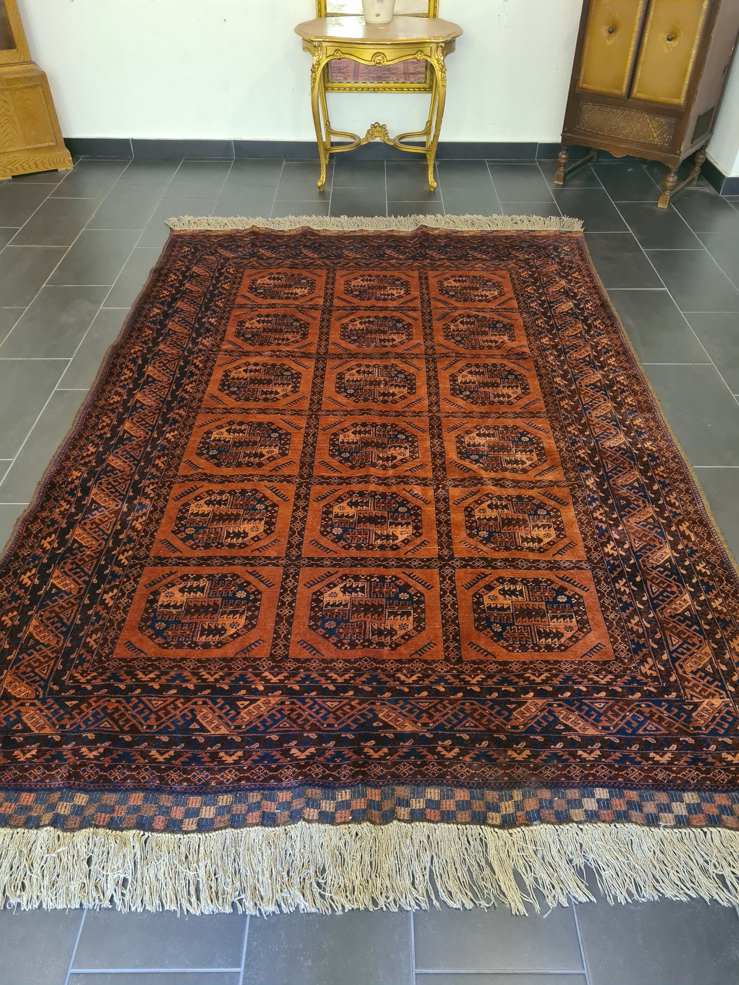 Antiker Königlicher Palastteppich Handgeknüpfter Art Deco Orientteppich Afghan 305x205cm