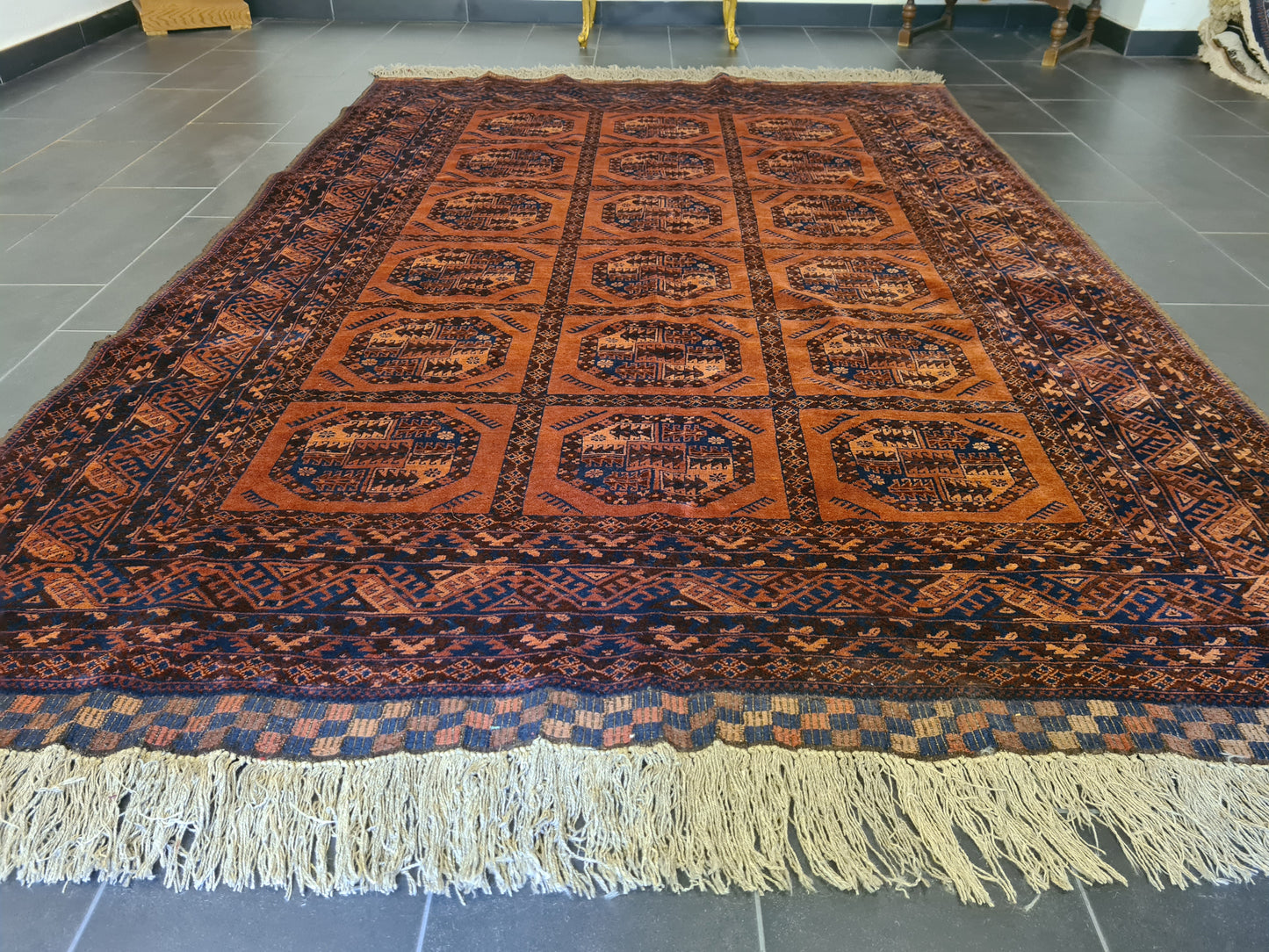 Antiker Königlicher Palastteppich Handgeknüpfter Art Deco Orientteppich Afghan 305x205cm