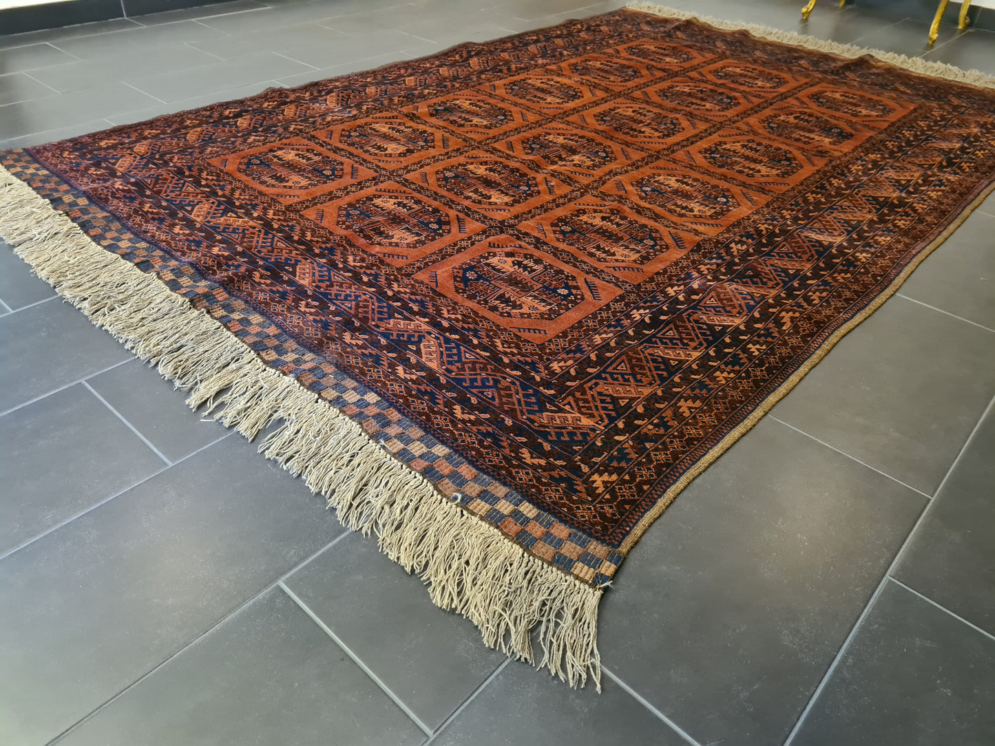 Antiker Königlicher Palastteppich Handgeknüpfter Art Deco Orientteppich Afghan 305x205cm