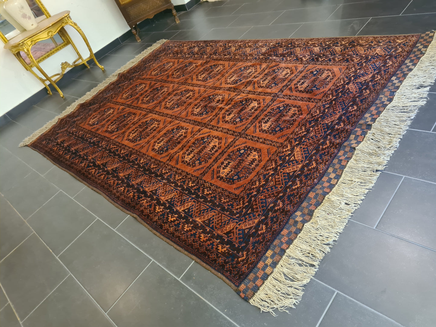 Antiker Königlicher Palastteppich Handgeknüpfter Art Deco Orientteppich Afghan 305x205cm