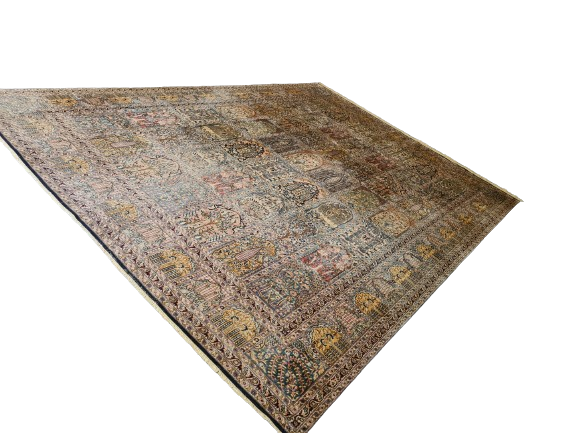 Königlicher Palastteppich aus Kashmir Handgeknüpfter Seidenteppich mit Feldergartenmuster 333x243cm