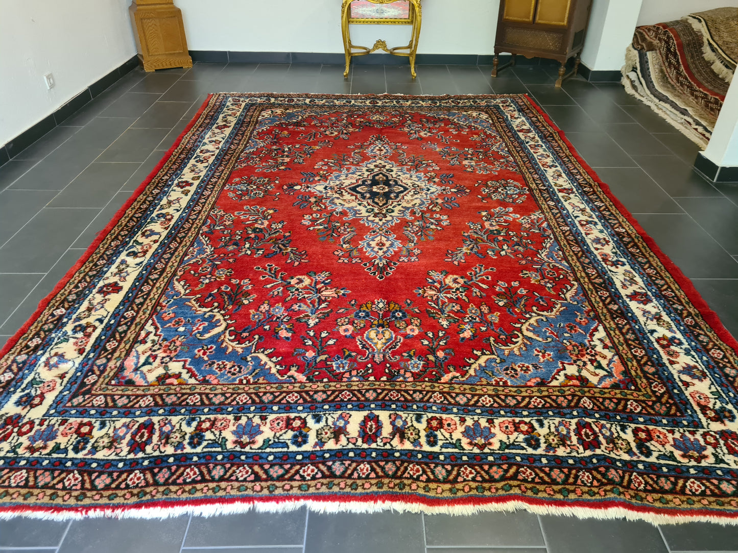 Königlicher Palastteppich Handgeknüpfter Perser Sarough Hamedan Orientteppich 373x264cm