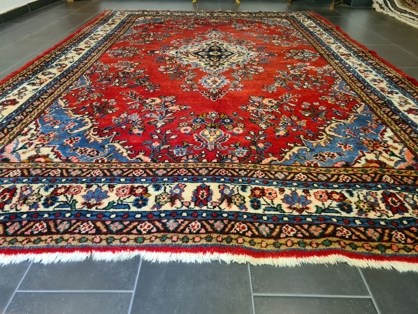 Königlicher Palastteppich Handgeknüpfter Perser Sarough Hamedan Orientteppich 373x264cm