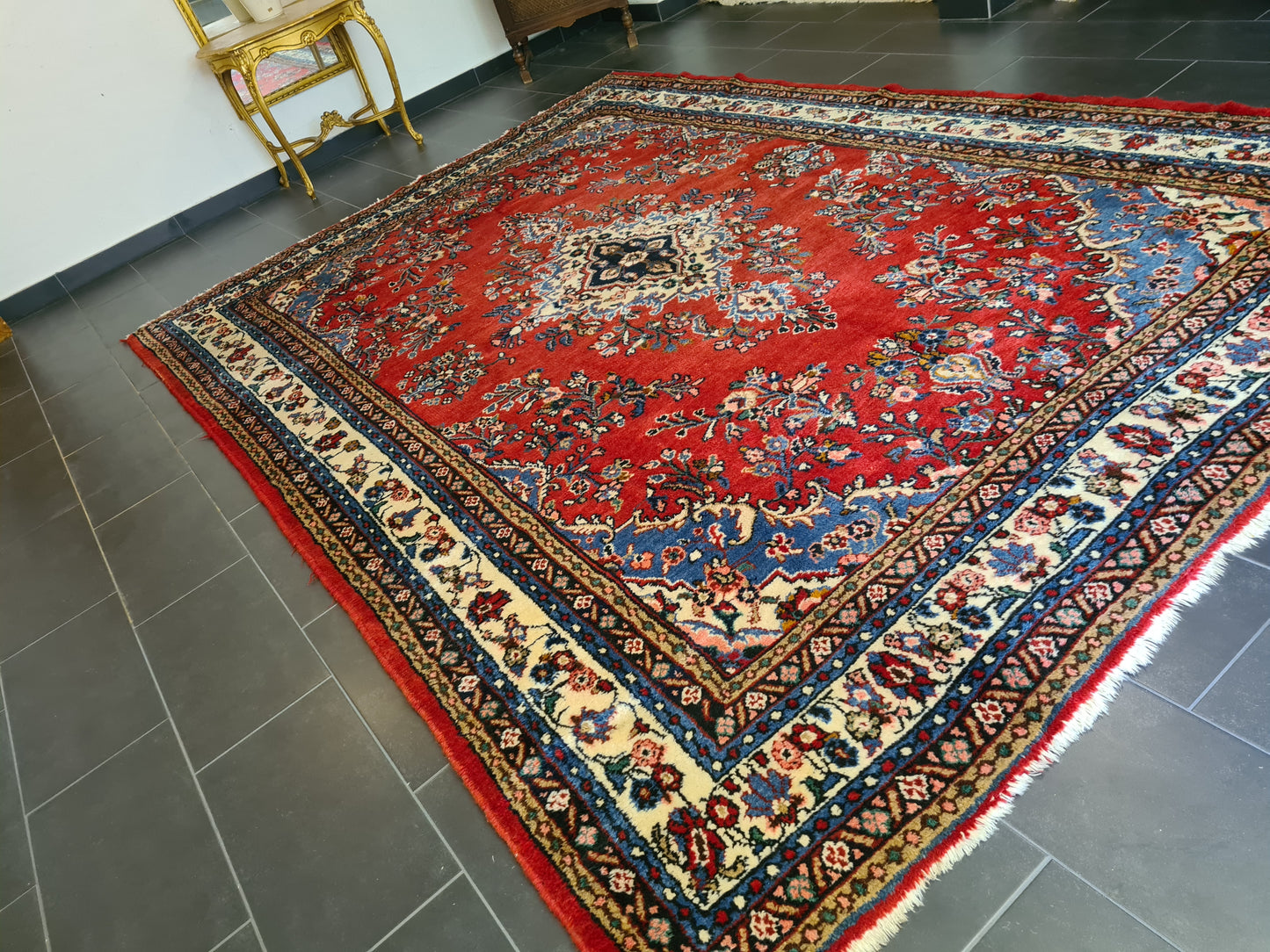 Königlicher Palastteppich Handgeknüpfter Perser Sarough Hamedan Orientteppich 373x264cm