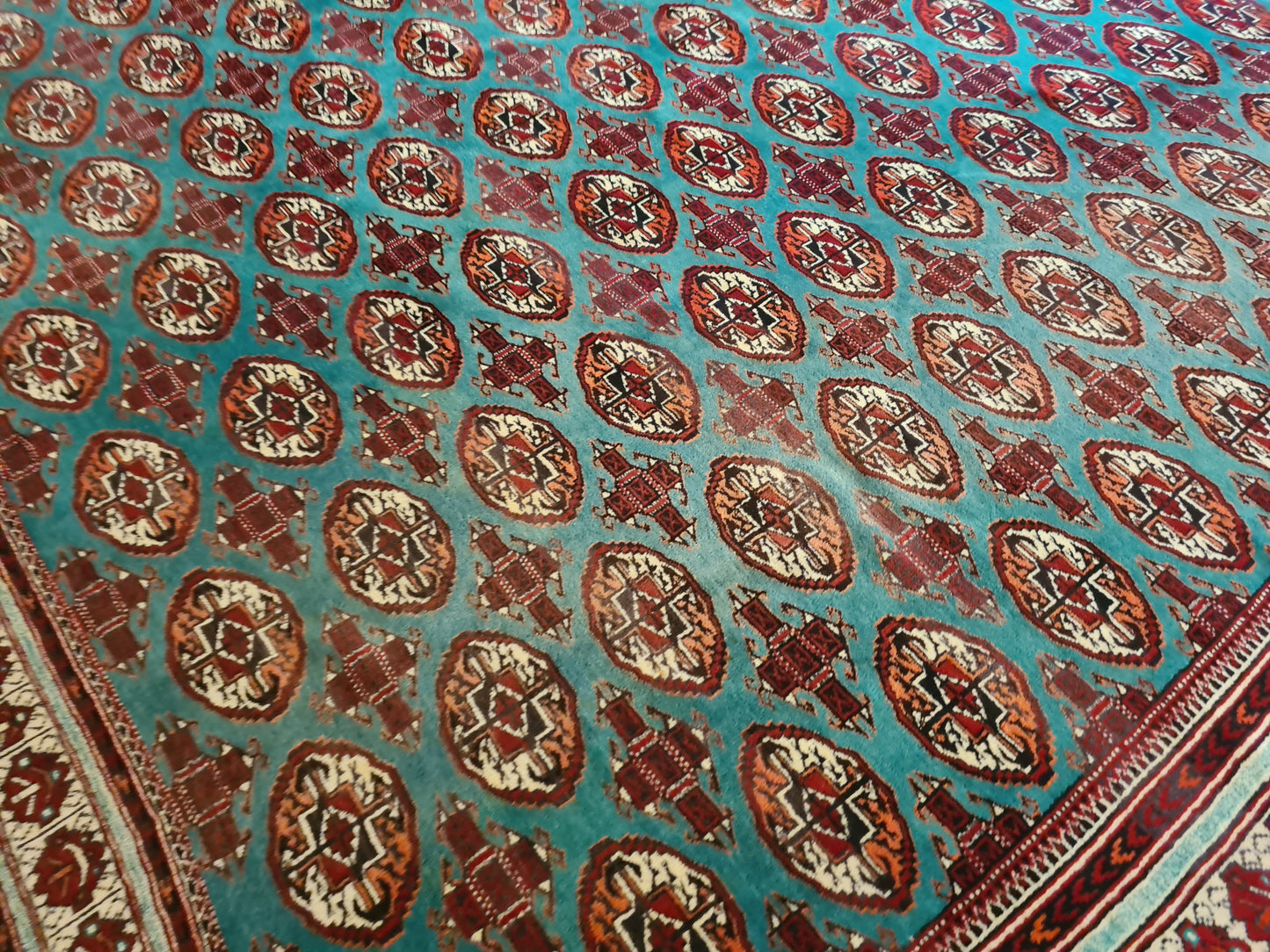 Antiker Königlicher Palastteppich Turkman Handgeknüpfter Art Deco Orientteppich 420x350cm